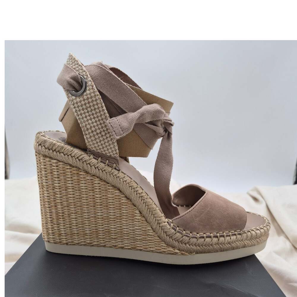 NEW Vince Camuto Bendsen Espadrille Wedge Heel open toe Sandal tan leather sz 11